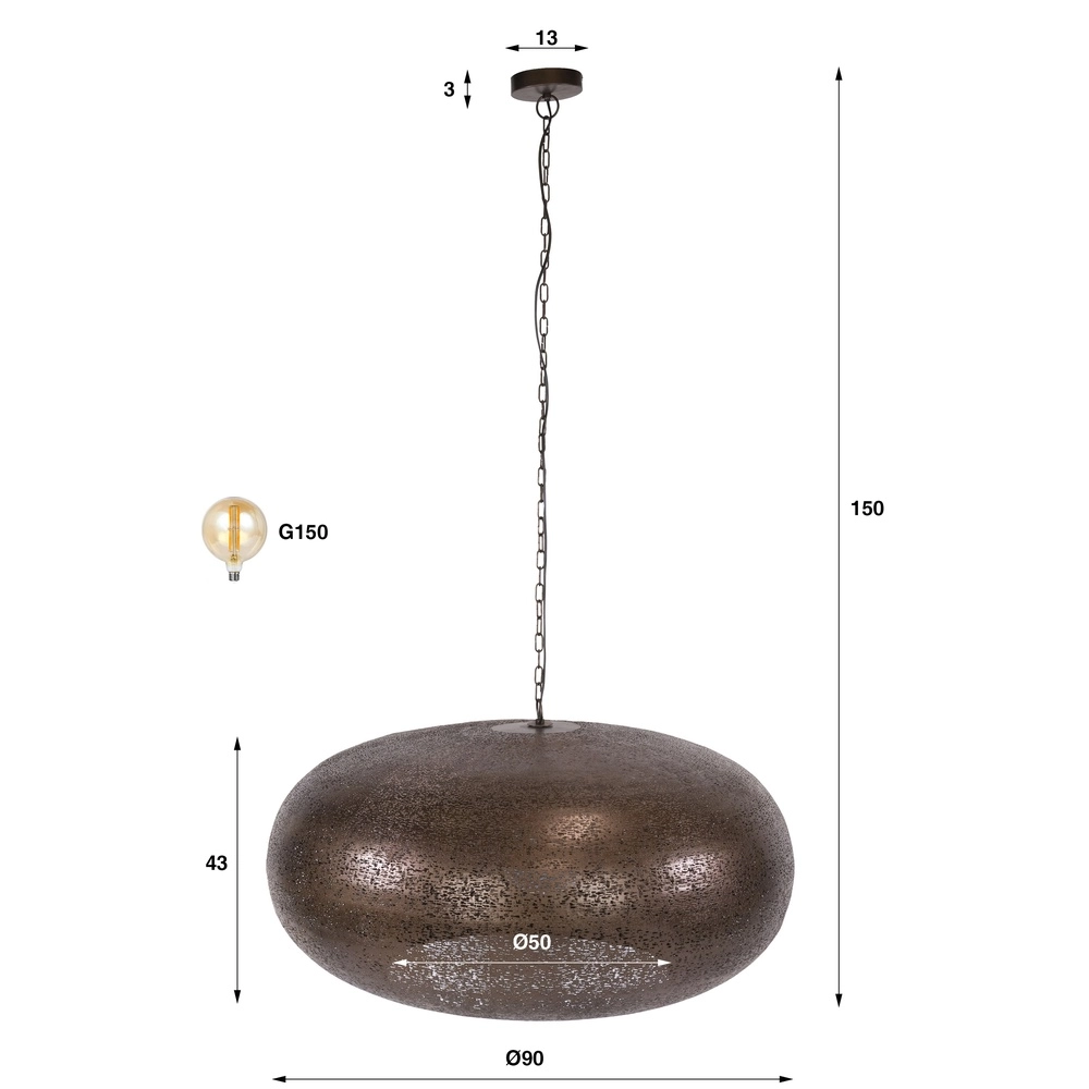 Lampe pendante de campagne Cielo Cuivre antique Ø 90cm Lyora 8716803514980