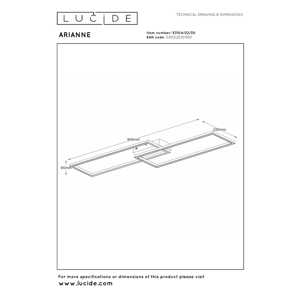 Lampe de plafond à design Arianne Noir allongé Lucide 5411212530905
