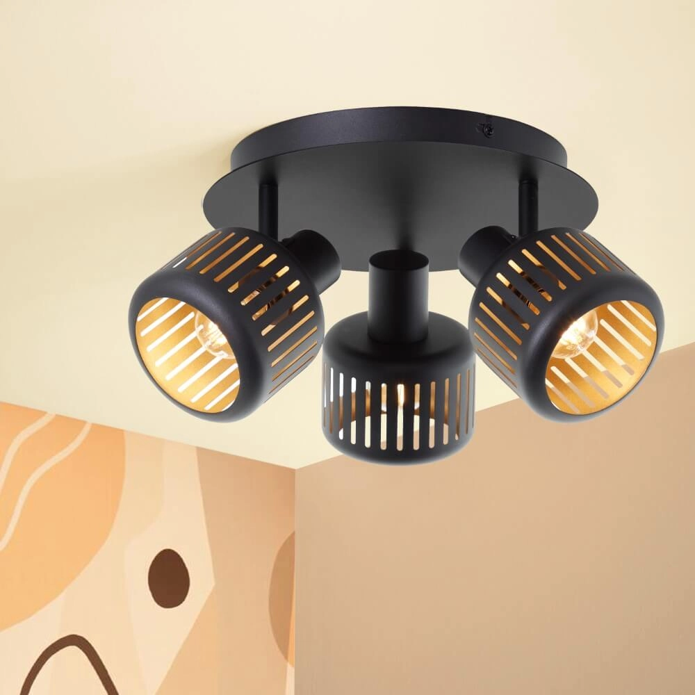 Plafonnier 3 lumières Tyas noir avec de l'or Brilliant 4004353424342