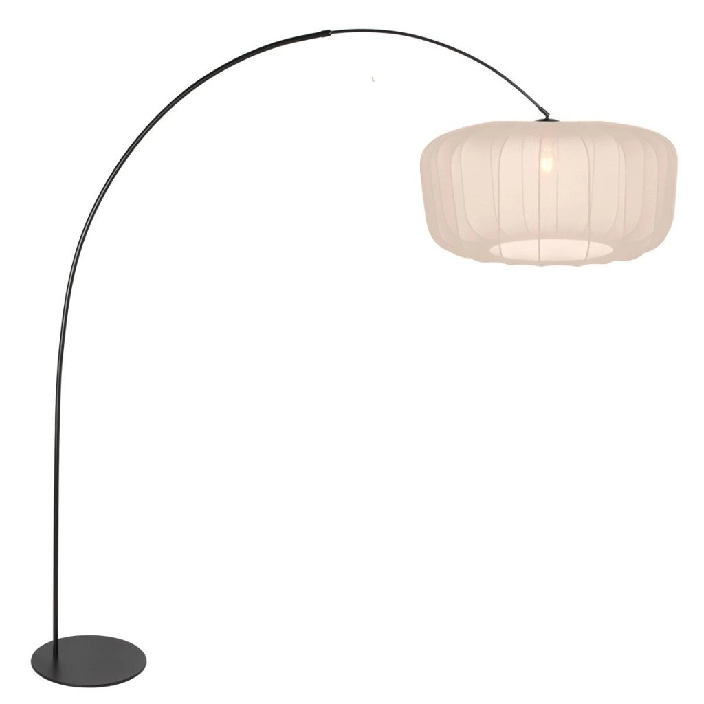 Lampe à arc noir Curve avec une teinte crème Ø60cm