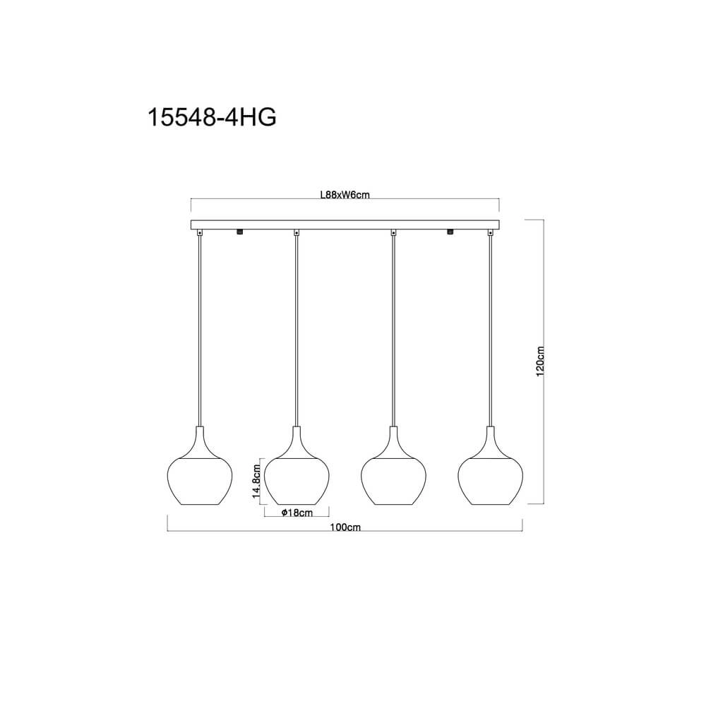 Suspension noire Maxy avec verre rouge 4 lumières Globo 9007371447985