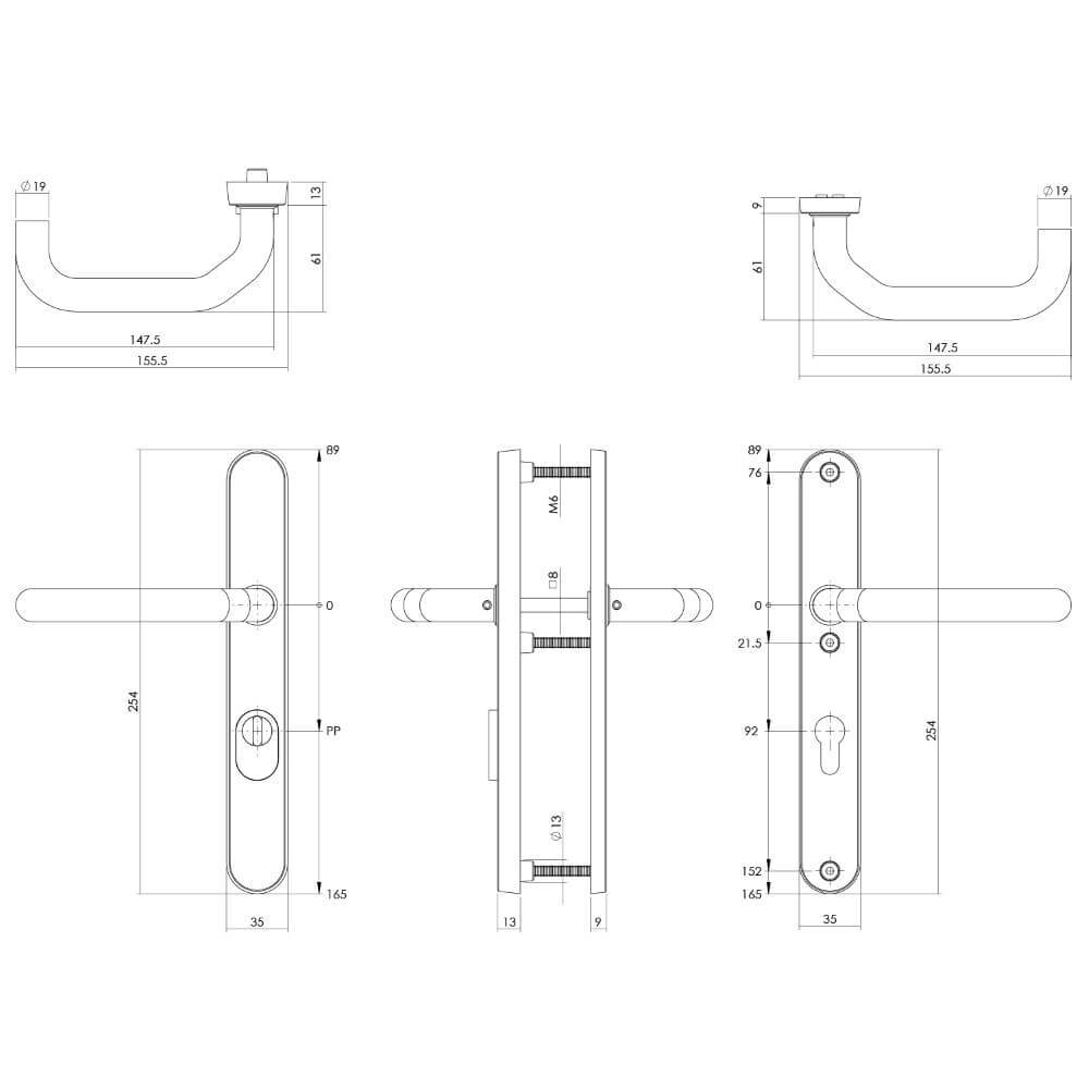 Quincaillerie de porte dérobée Aurano protection anti-traction PC étroit 92mm acier inoxydable Intersteel 8714186395417