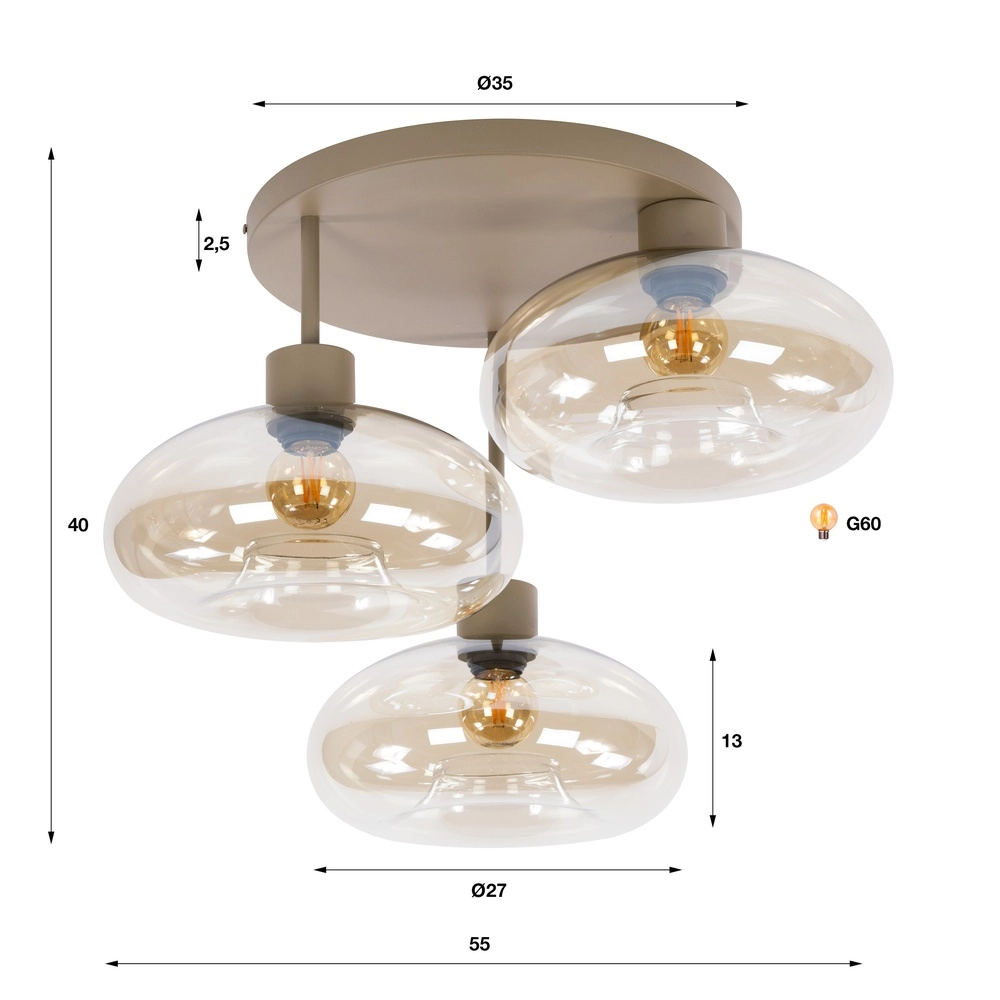 Lampe de plafond à design Serene Brun sable clair à 3 Lyora 8716803514782