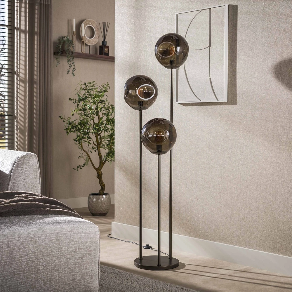 Lampe de pied en verre Stellar 3-lumière - verre fumé Lyora 8716803511613