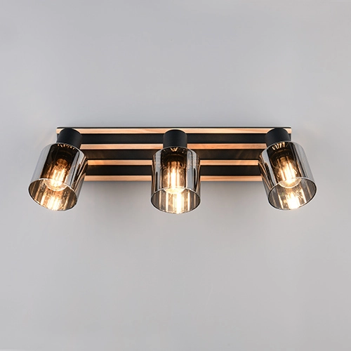 Lampe de plafond à 3 lampes Travia noir avec bois Trio 4017807682601