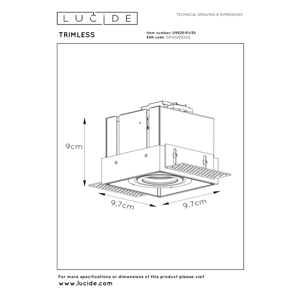 Projecteur encastré élégant Trimless Noir simple Lucide 5411212092212