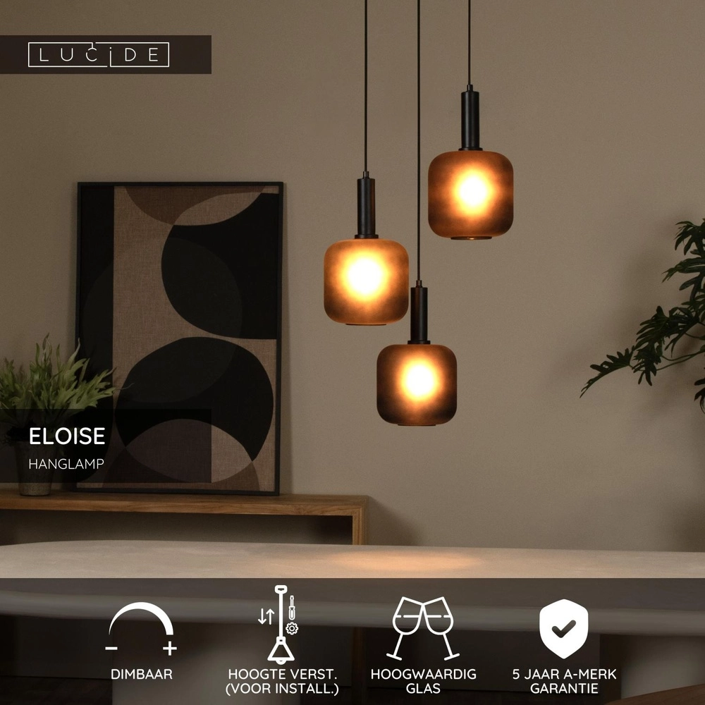 Lampe pendante noire Eloise Round à 3 lumières Lucide 5411212452467