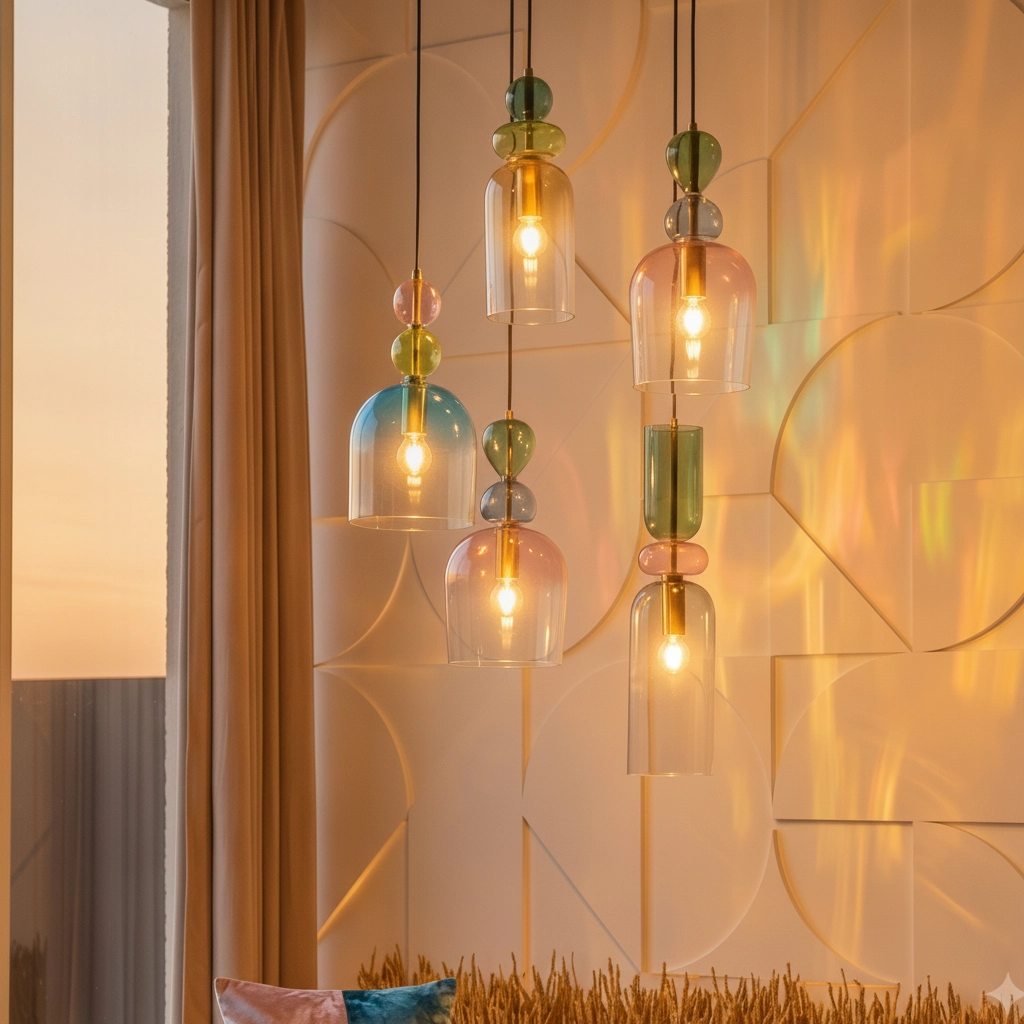 Suspension colorée Murano 5 lumières