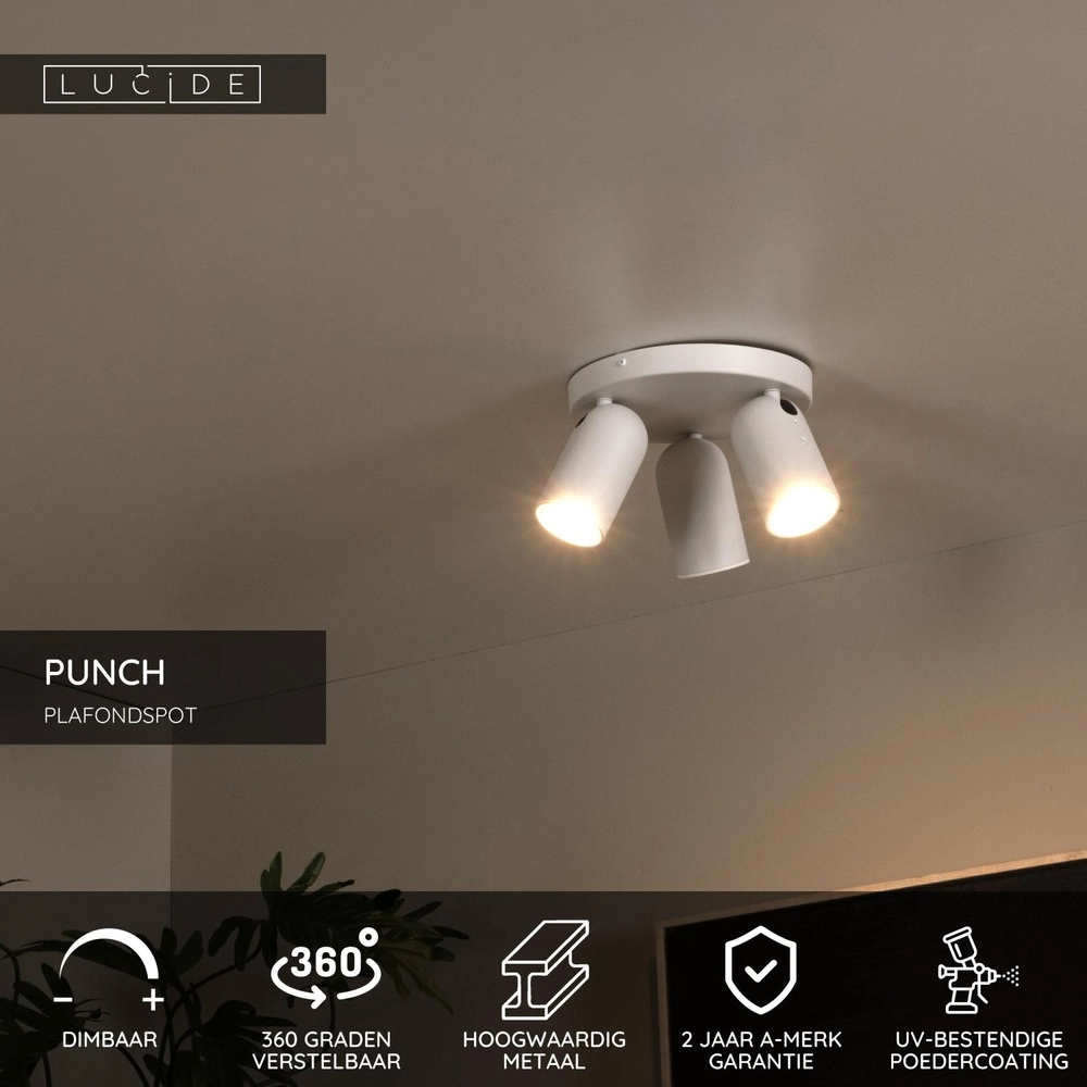 Projecteur de plafond Punch Blanc à 3 lumières Lucide 5411212134479