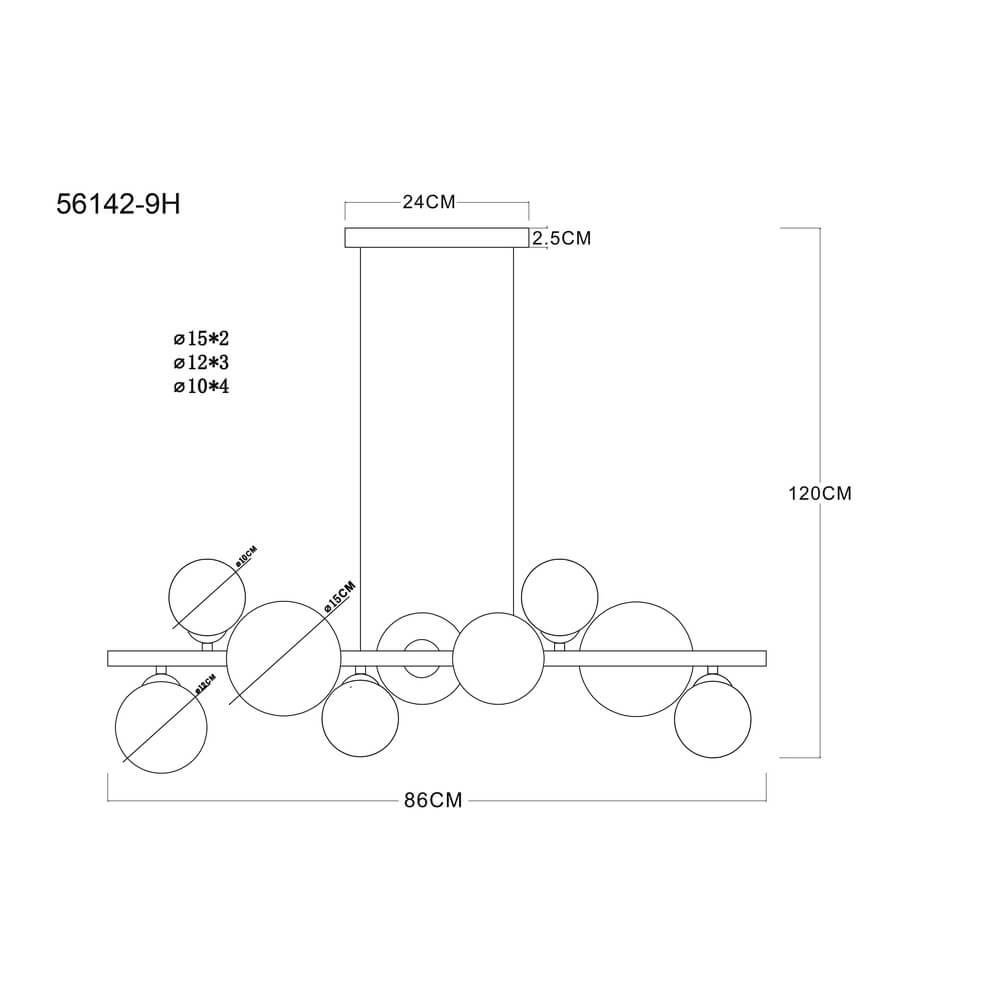 Suspension noire Riha Verre coloré 9 lumières Globo 9007371456116
