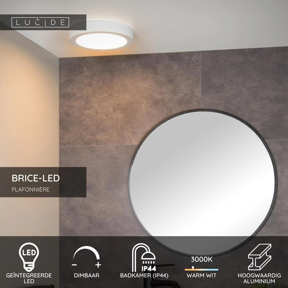 Éclairage de plafond Brice-Led Ø 24cm - IP44 blanc Lucide 5411212281302