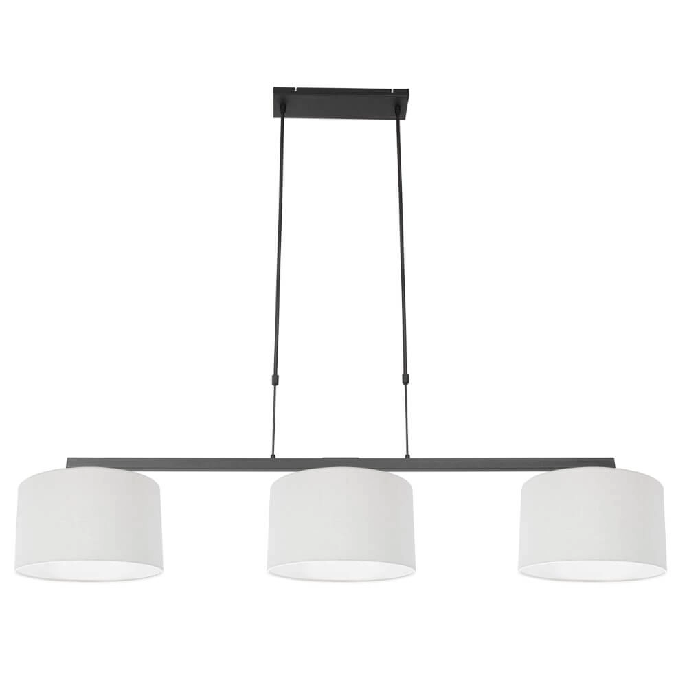 Lampe suspendue noire Stang avec des nuances de lin blanc Lampe suspendue noire Stang avec des nuances de lin blanc