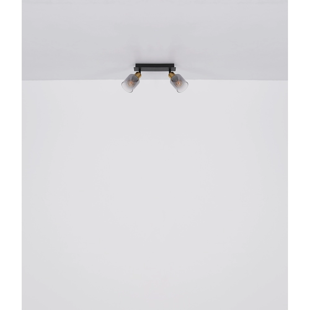 Lampe de plafond à deux lumières Hollsy noir avec verre fumé Globo 9007371445851
