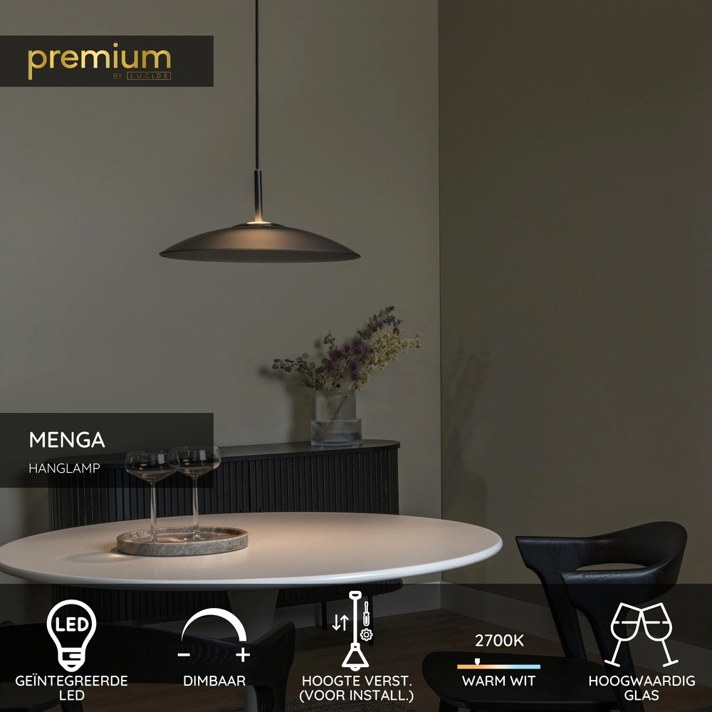Lampe suspendue élégante Menga Ø verre fumé de 40 cm Premium by Lucide 5411212251206