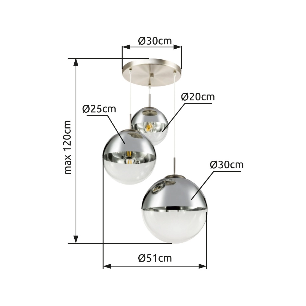 Lampe pendante à 3 lampes Varus nickel Globo 9007371383443
