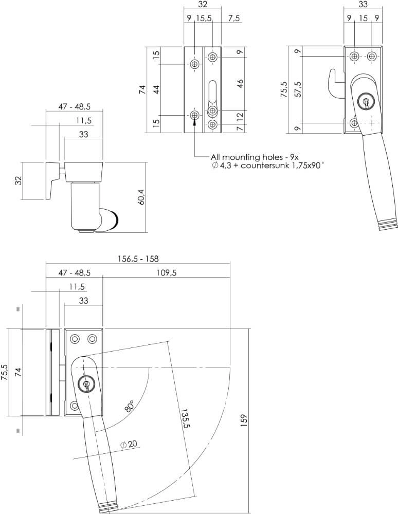 Fermeture de fenêtre Ton 222 Verrouillable droit nickel mat Intersteel 8714186130681
