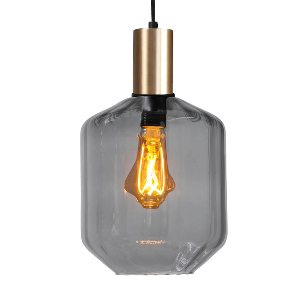 Lampe suspendue dorée Porto avec verre fumé Jagger - Ø 19cm