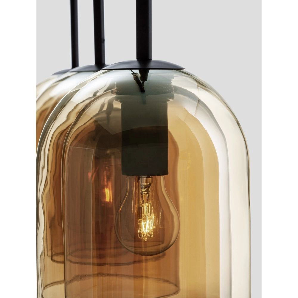 Suspension Velor Noir à 3 lumières avec verre ambré droit Lyora 5212017431226