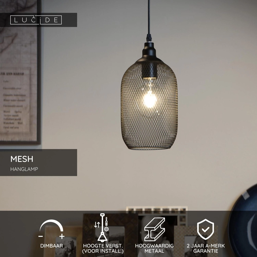 Lampe pendante en maille Mesh Ø 15 cm de noir Lucide 5411212430373