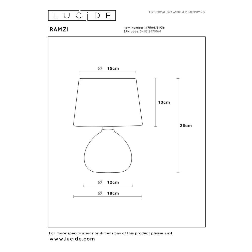 Lampe de table Ramzi gris Lucide 5411212470164