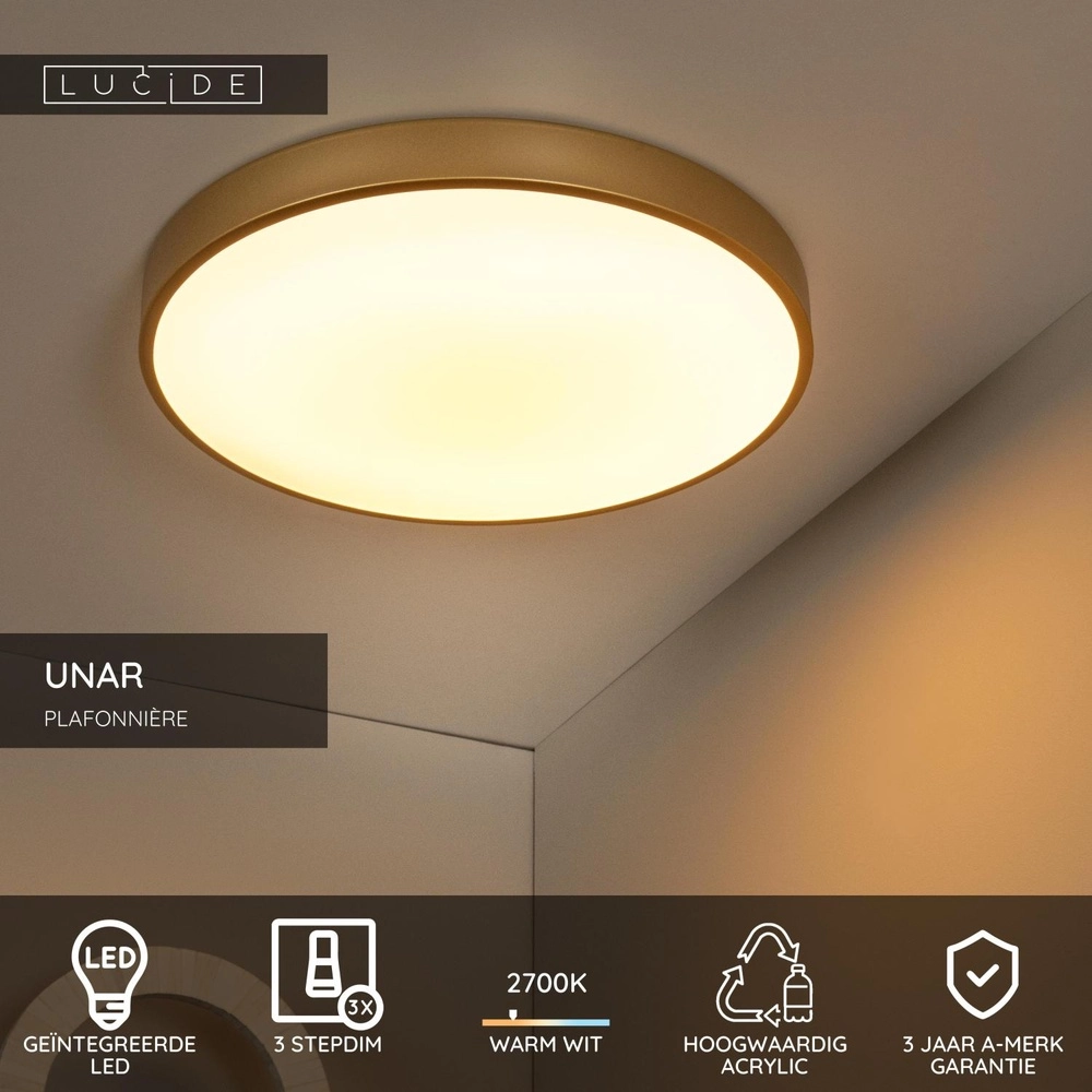 Éclairage de plafond Unar Ø 49,5 cm - 2700K - or Lucide 5411212791900