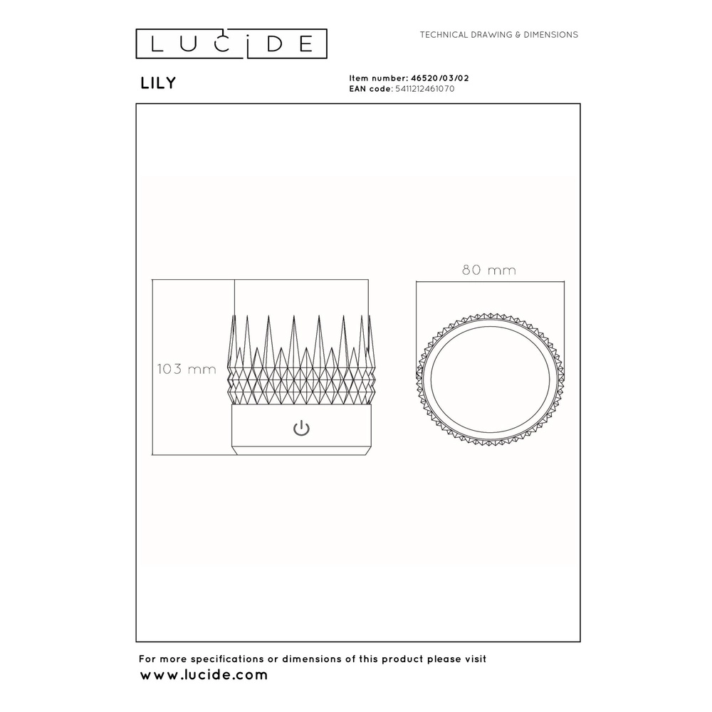 Lampes de table rechargeables Lily Ensemble de 3 pièces d’or Lucide 5411212461070