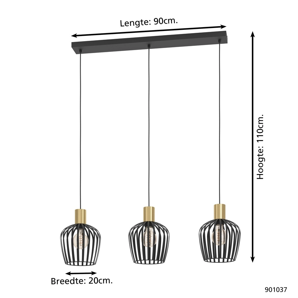 Lampe pendante à 3 lampes Empoli noir avec or - Ø 20cm Eglo 9008606299898