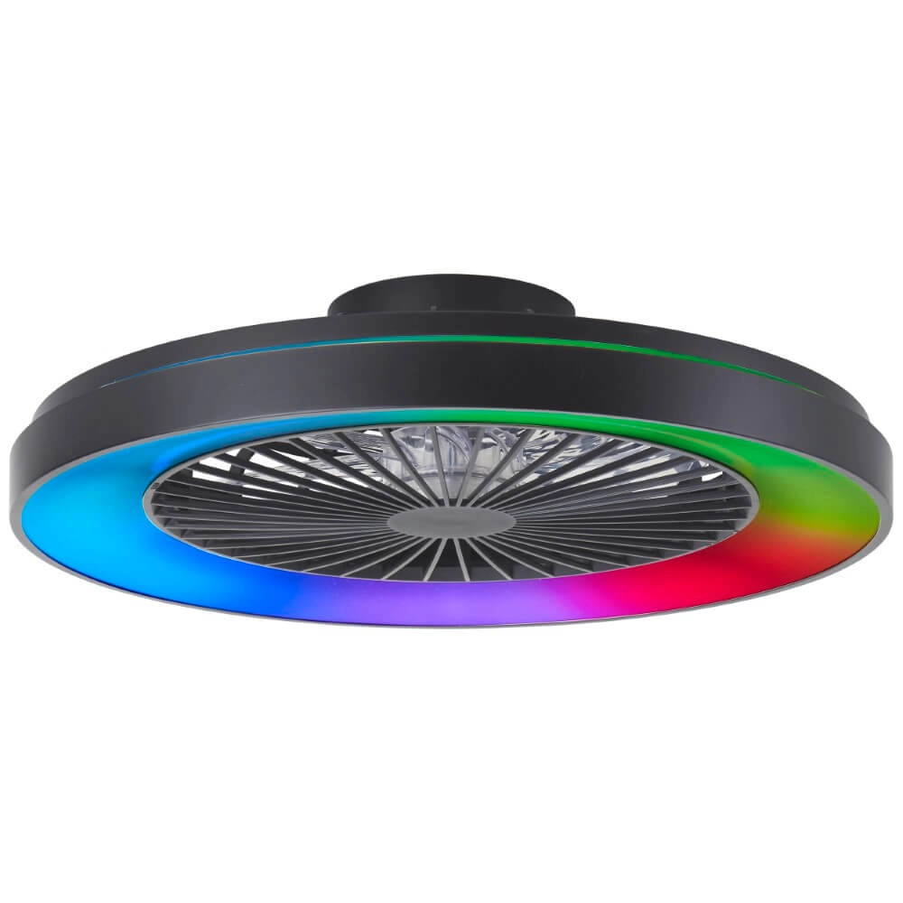 Ventilateur de plafond noir Mazzaro avec lampe RGB - 58cm