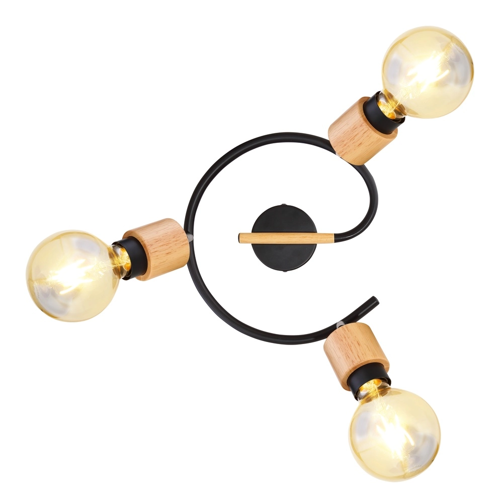 Lampe de plafond Jorna 3-noir clair avec bois Globo 9007371405282
