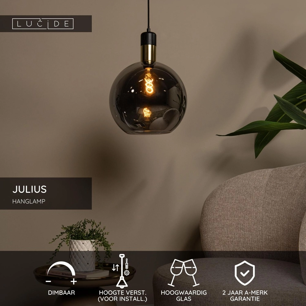 Lampe suspendue Julius Ø verre fumé de 40 cm Lucide 5411212343345