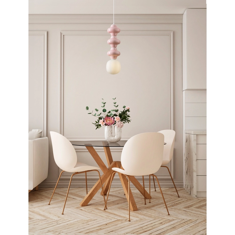 Suspension Clio L céramique rose avec verre blanc Lyora 5212017461339