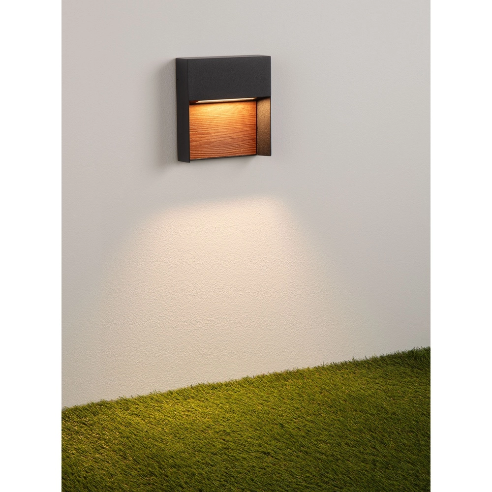 Lampe murale de conception Noray noir avec bois - 2700K Lyora 5212063504295