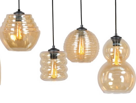 Suspension à 8 ampoules Quinto 8 noir avec verre ambré Masterlight 8718121216669