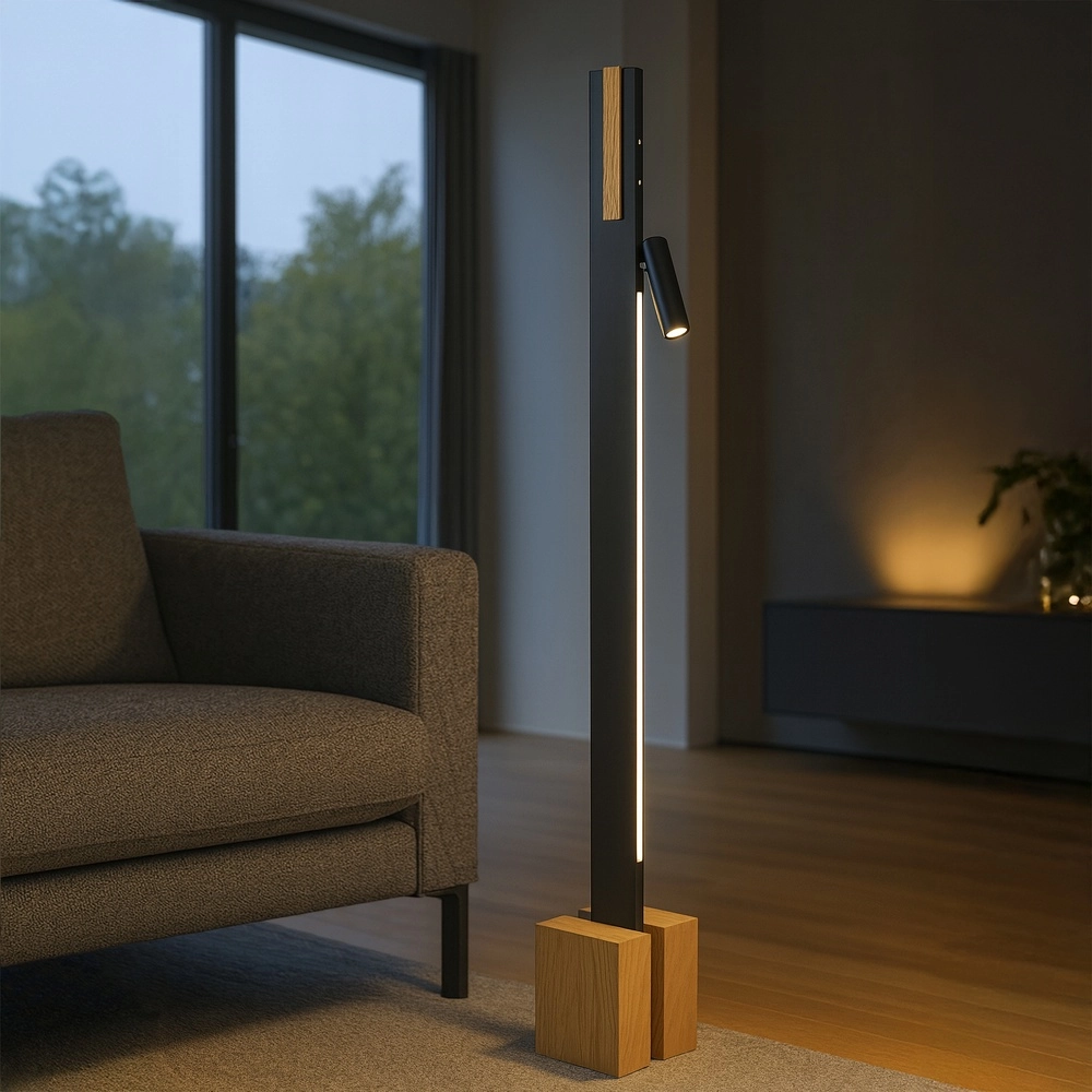 Lampadaire de conception Streamline noir avec bois Brilliant 4004353463624