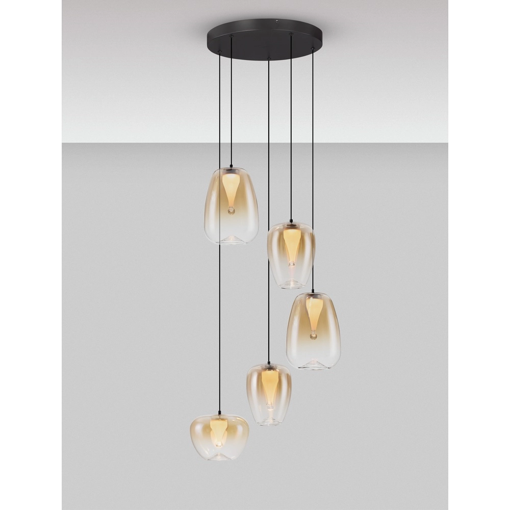 Suspension design Oblo Verre ambré à 5 lumières Lyora 5212017474155