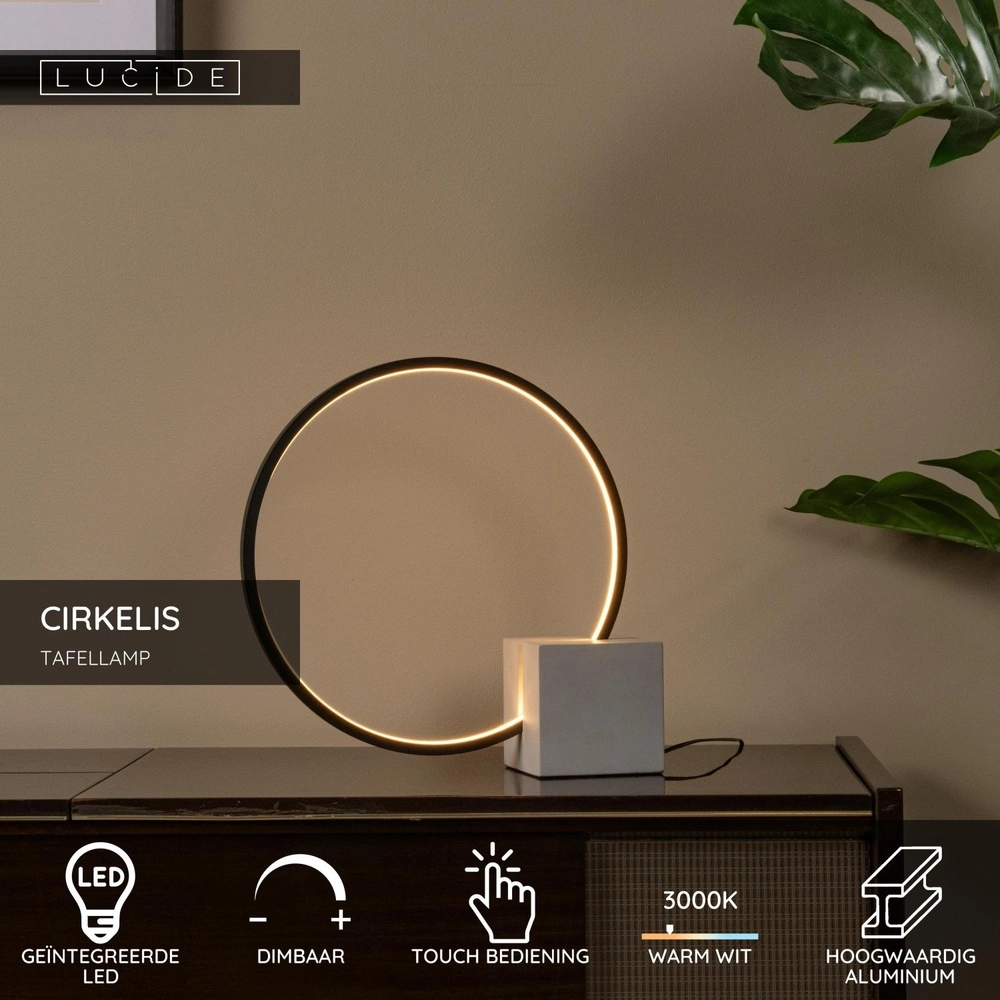 Lampe de table noire Cirkelis rond Ø 32cm Lucide 5411212051677