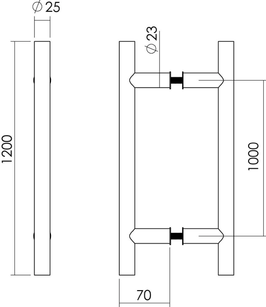 Poignées de porte en forme de T Gripon 120 cm par paire en acier inoxydable Intersteel 8714186334263