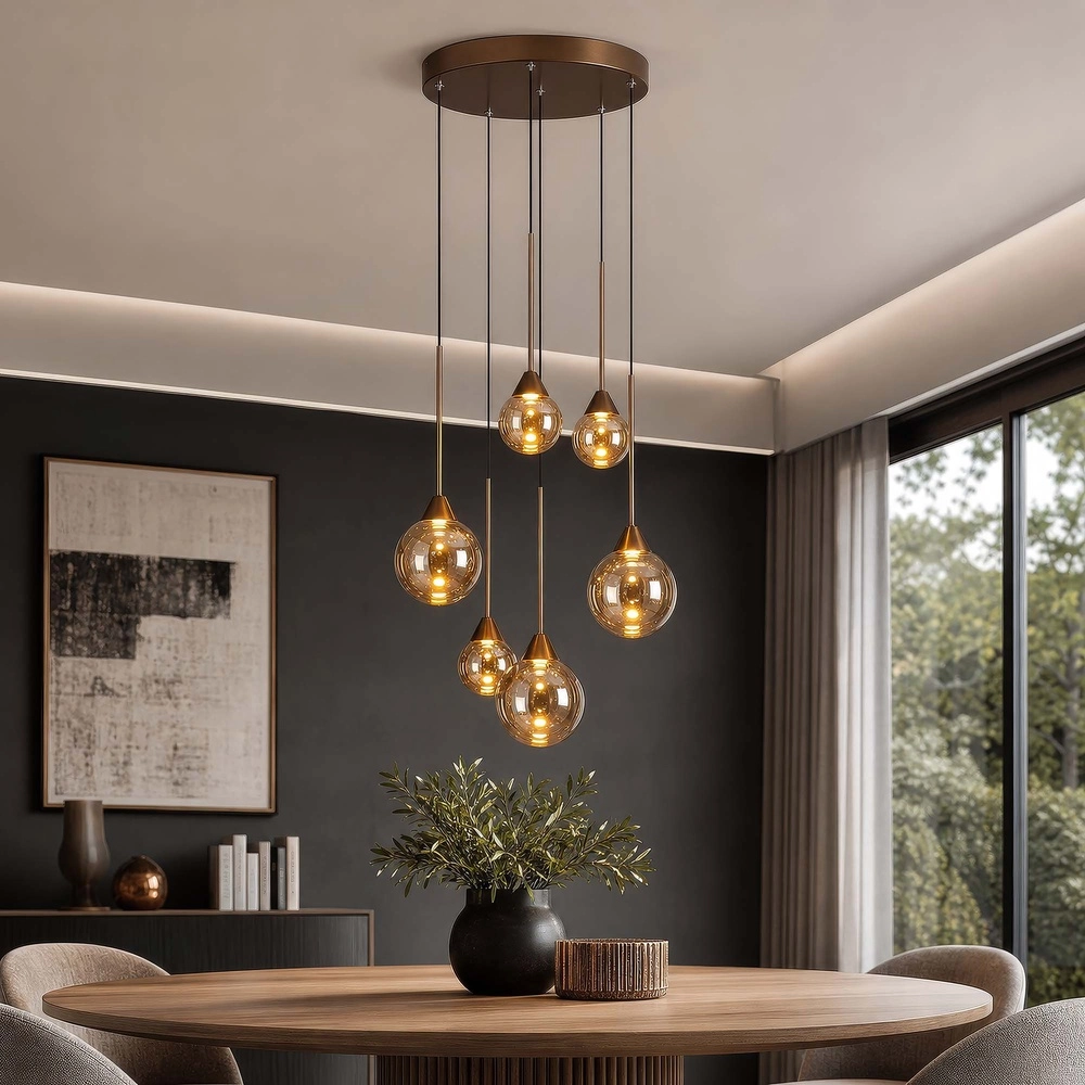 Lampe pendante de conception Opux Lux Bronze à 6 lumières Searchlight 5,05342E+12