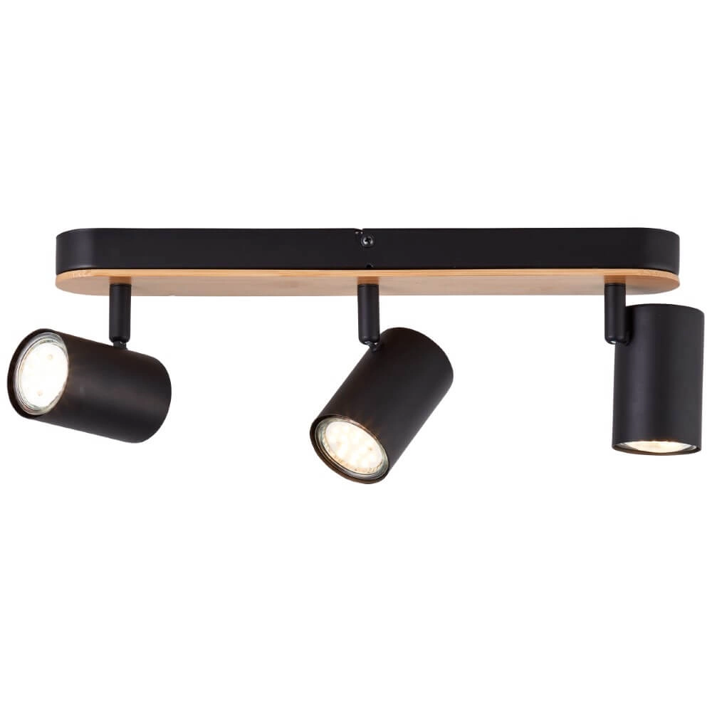Plafonnier Niels 3 lumières noir avec bois Plafonnier Niels 3 lumières noir avec bois