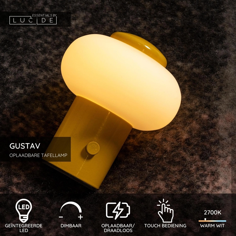 Lampe de table rechargeable Gustav jaune Lucide 5411212442055