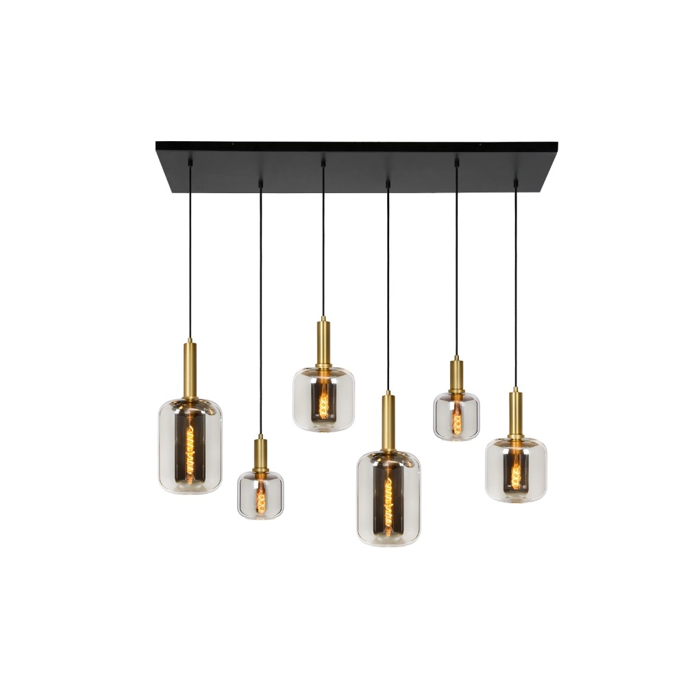 Lampe suspendue à 6 lampes Joanet Or droit avec verre fumé
