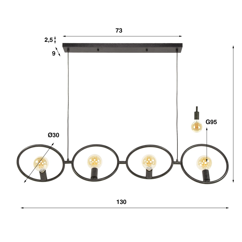 Lampe pendante de conception Loop noir - 4x E27 Lyora 8716803511057