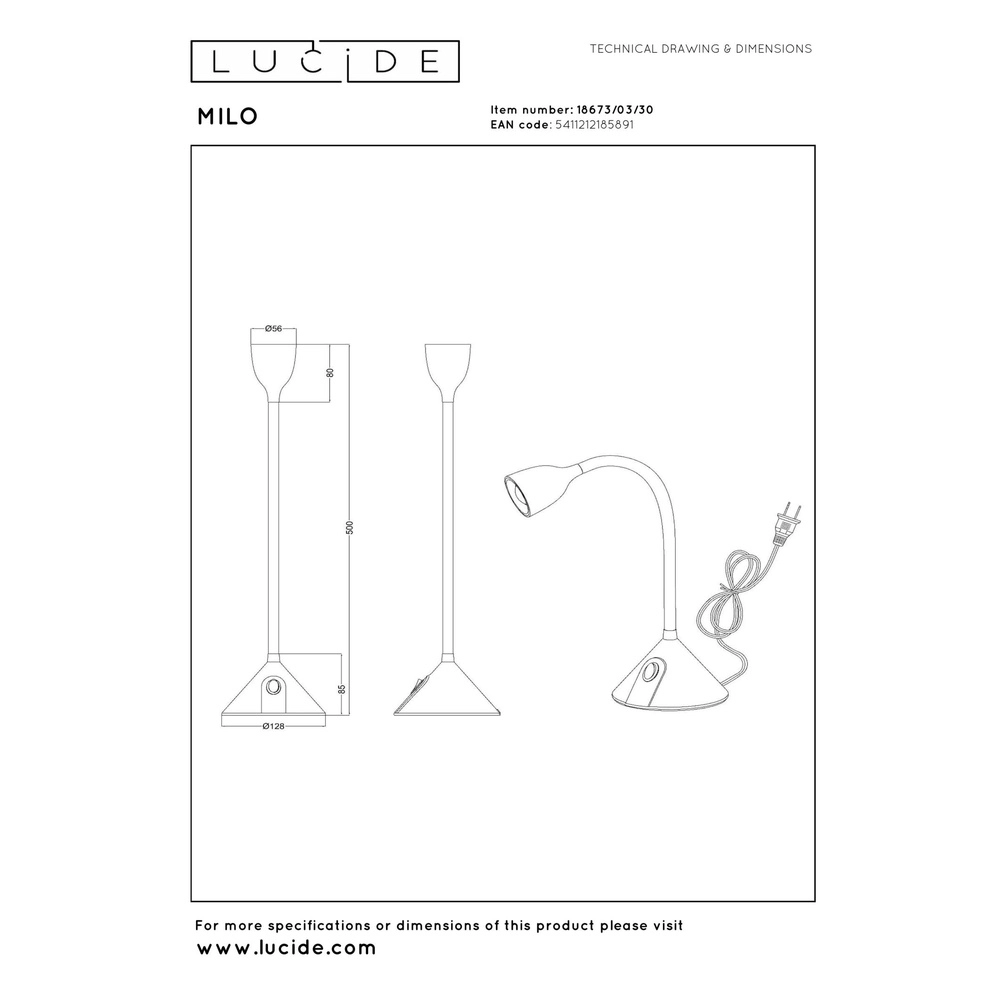 Lampe de bureau noire Milo LED 3,2W Lucide 5411212185891