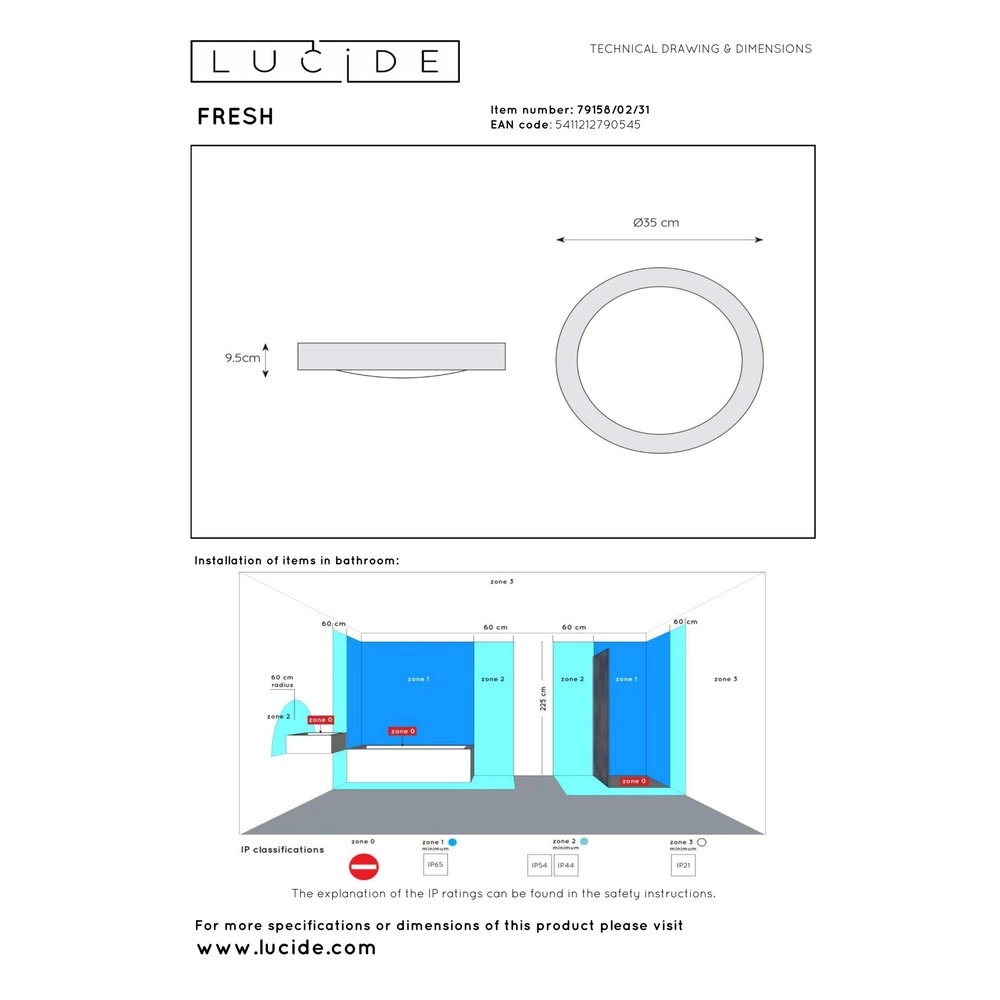 Éclairage de plafond Fresh Ø 35cm de blanc Lucide 5411212790545
