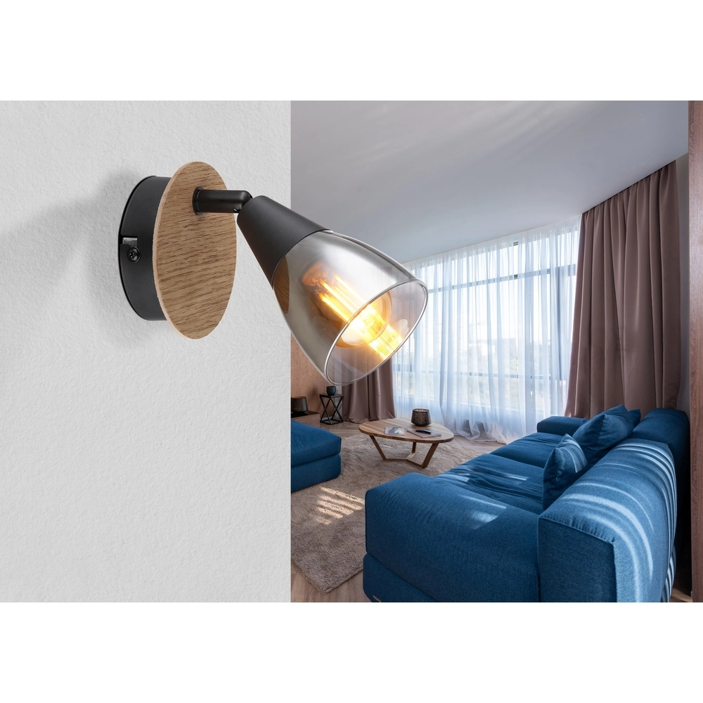 Lampe murale Mubby noir avec un aspect bois Globo 9007371457854