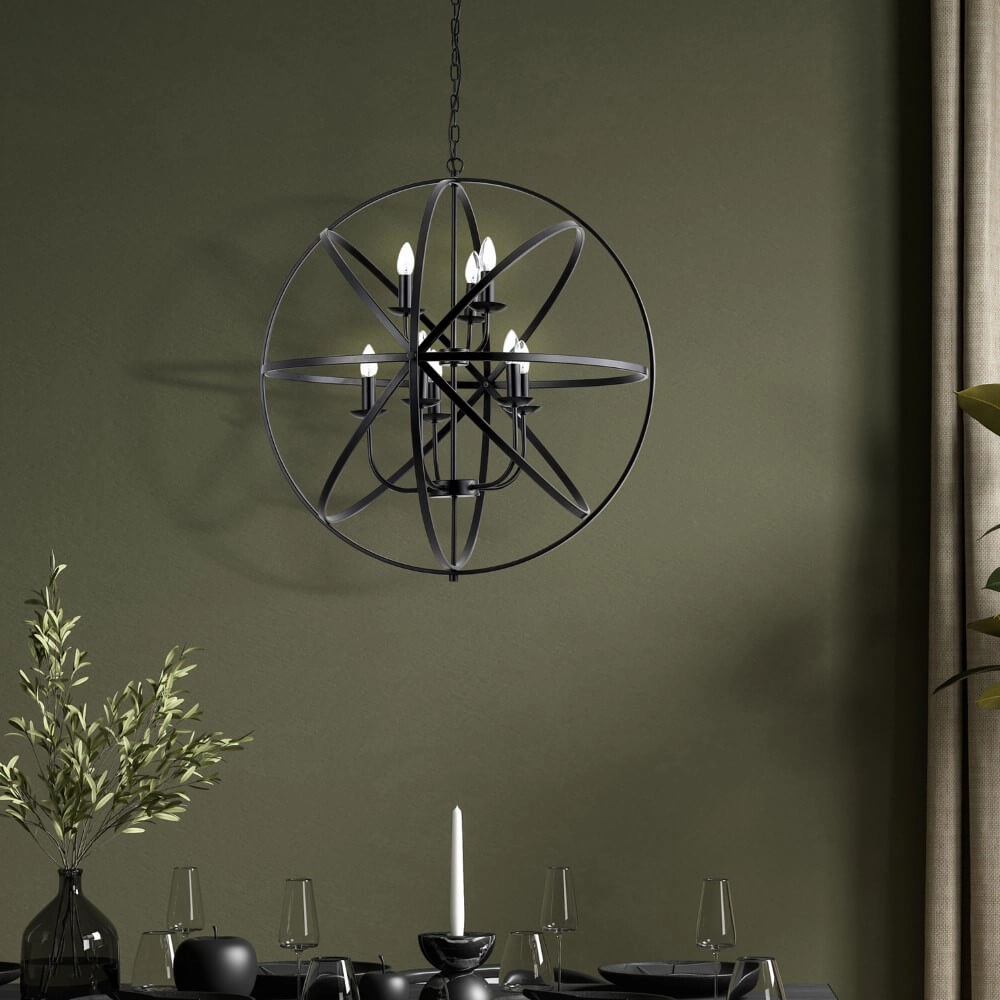 Suspension ancienne Orbit 8 lumières noir Searchlight 5053423271927