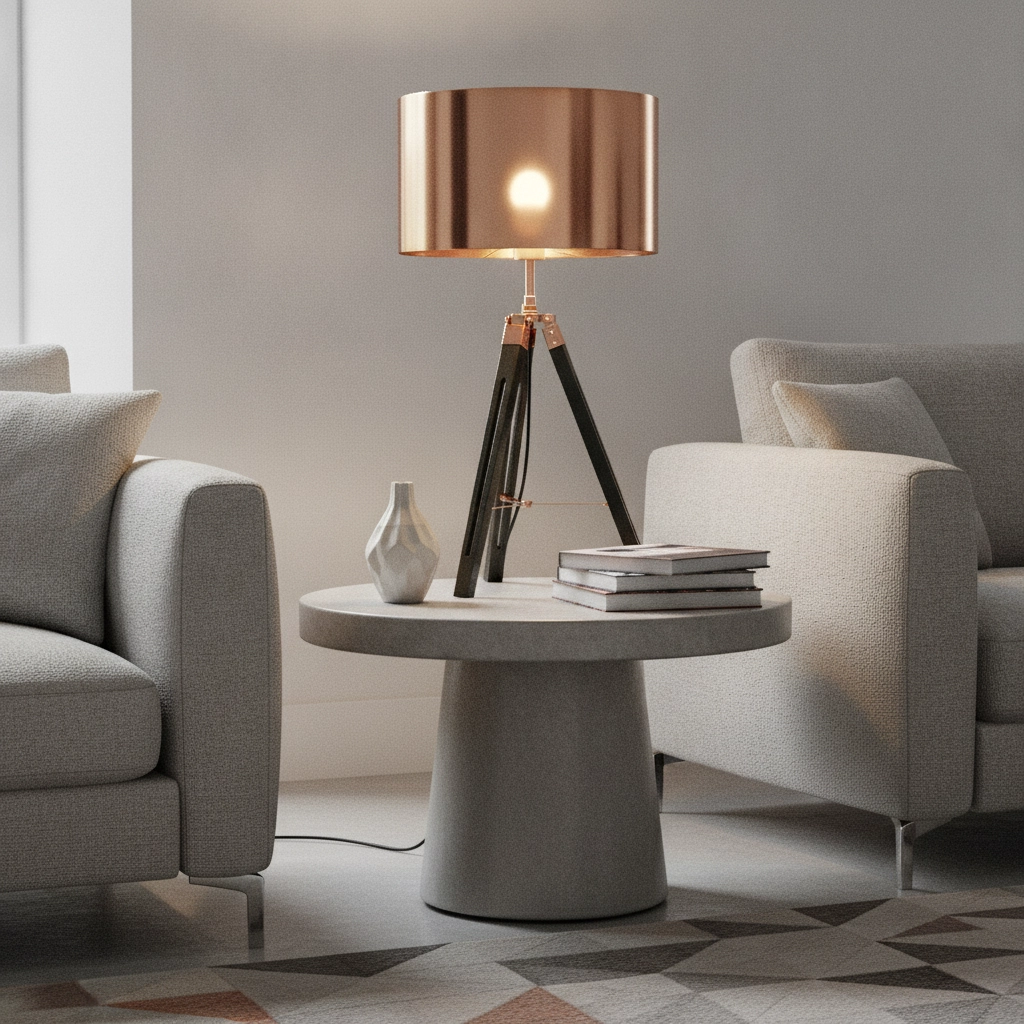 Lampe de table trépied Jewel 67cm noir avec cuivre rouge