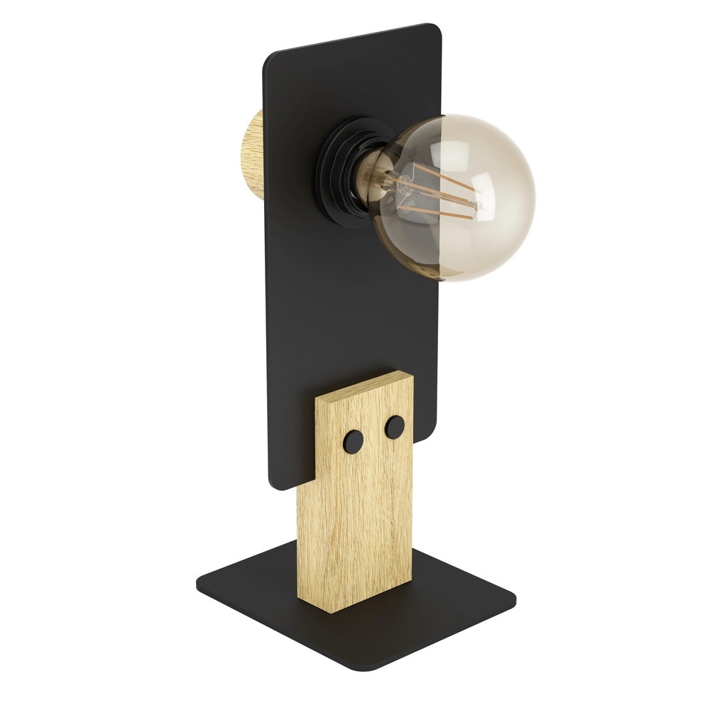 Lampe de table moderne Bramerton noir avec bois