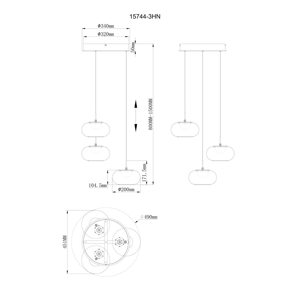Lampe pendante de conception Quintara Nickel 3-léger Globo 9007371474318