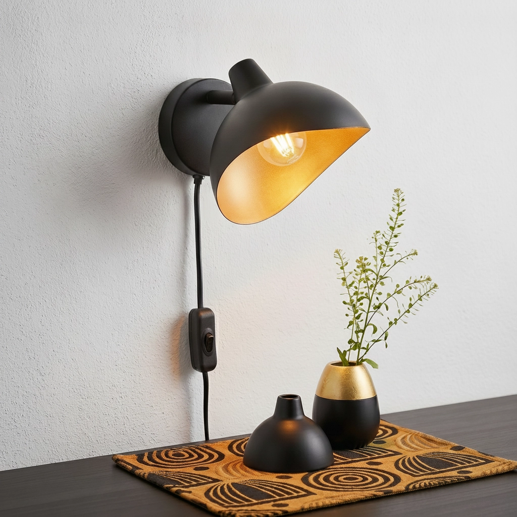 Applique murale Geti Noir avec intérieur doré